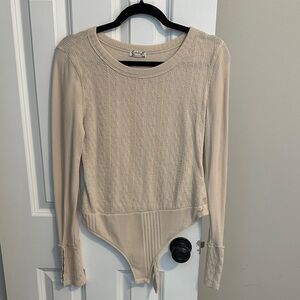 Free People Cream Long Sleeve Bodysuit